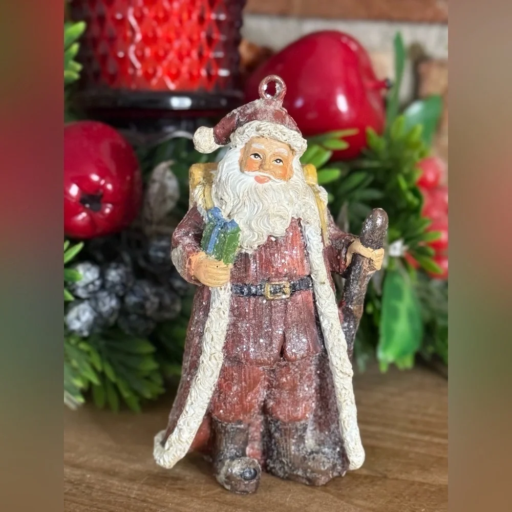 Vintage 1988 Santa Clause Sparkle Holiday Hand Painted Christmas Ornament